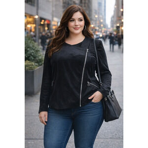 Lane Bryant Black Velour Moto Jacket Size 14 - 16